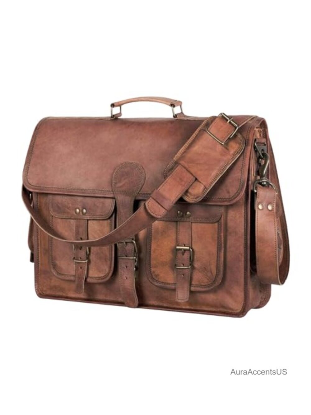 Full Grain Leather Messenger Bag 18" Laptop Briefcase Satchel